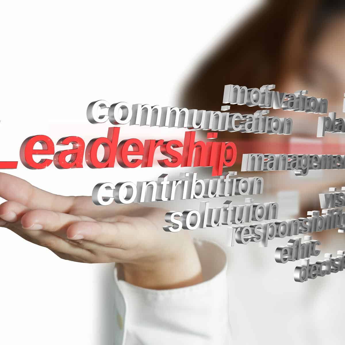 businesswoman shows 3d leadership skill as concept